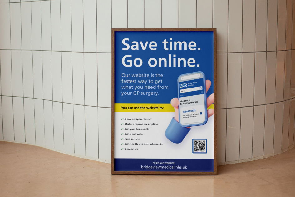 NHS Poster with the title 'Save time. Go online'